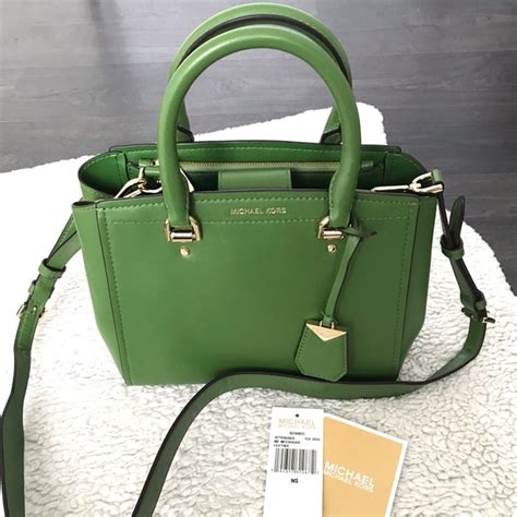 michael kors benning medium leather and green logo satchel|Benning medium leather satchel .